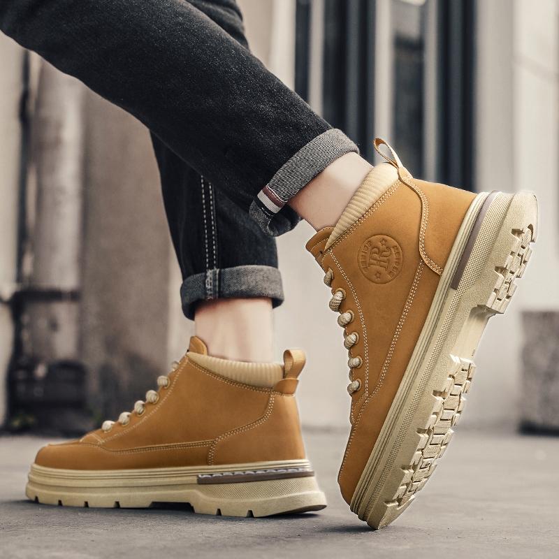 Men Retro Work Shoes Winter Thick Bottom High Top Non Slip Casual Boots Leather Boots Chelsea Desert Waterproof Boots Winter Boots Shoes for Men