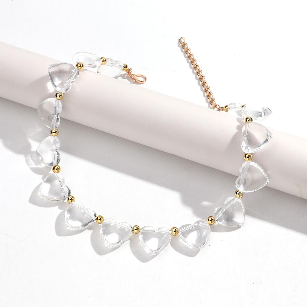 New Trendy Multicolor Resin Heart Beads Chain Necklaces for Women Minimalist Handmade Acrylic Love Choker Party Jewelry Gift