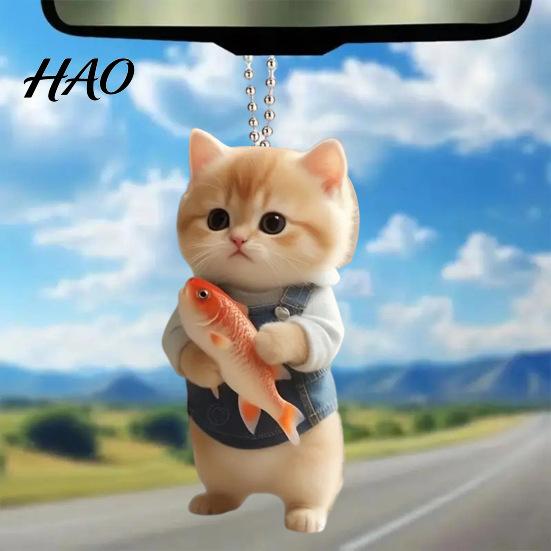 Heavy Duty Cat Decor Acrylic 2D Car Hanging Decoration Home Office Backpack Auto Decorative Pendant Rearview Mirror Cartoon Kitten Animal Ornament