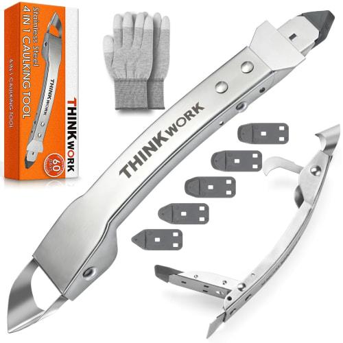 

THINKWORK Stainless Steel Caulking Tool, 4-in-1 Sealant Finishing Tool, Grout Removal Tool, Silicone Caulking Tool, Caulk Remover for Kitchen, Bathroo