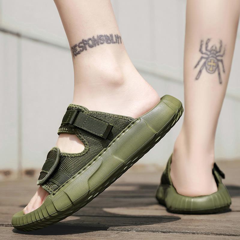 Fashion Leather Summer Men Comfort Outdoor Slippers Lightweight Fashionable Simple Quick Dry Thick Soled Soft Sole Beach Flats Slippers