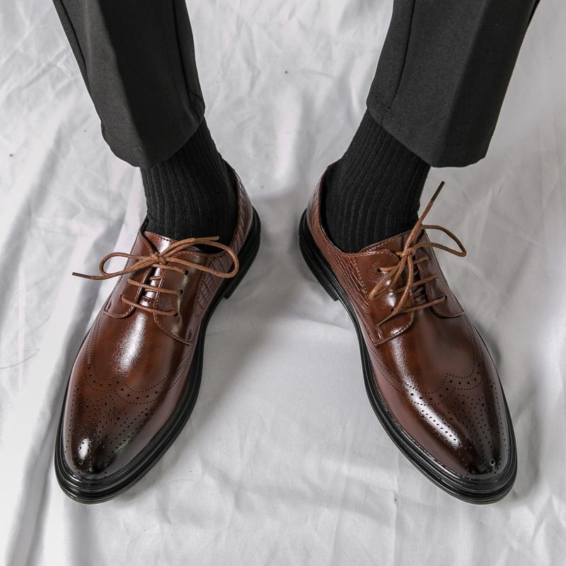 Summer Brock British style suit wedding groom business dress casual heightening leather shoes brown