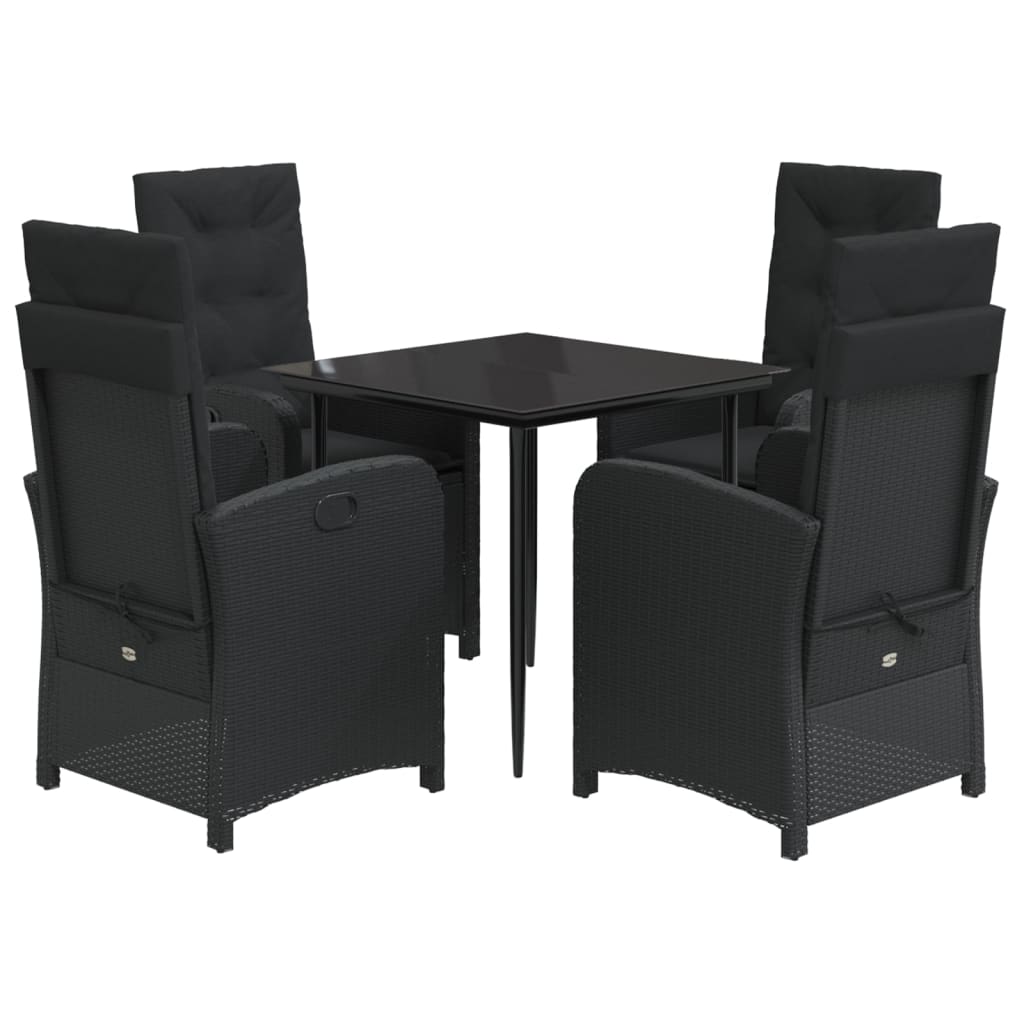 Vidaxl 5-Cz. Gartenmöbel-Set mit Kissen, Schwarz, Polyrattan