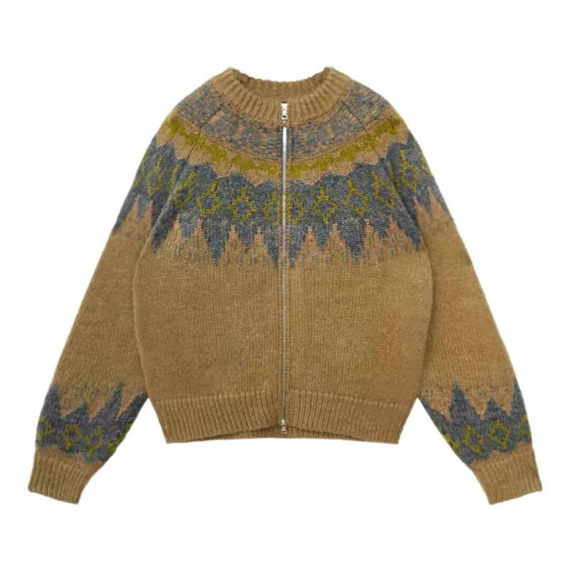 Winter 2025 Fair Isle Jacquard Ethnic-Style Knit Cardigan - Retro Loose Fit for Couples