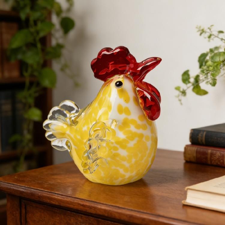 Figure di Gallo Seduto Galline in Vetro Soffiato Statua Sculture di Animali Figura Decorativa da Collezione Arredamento per la Casa