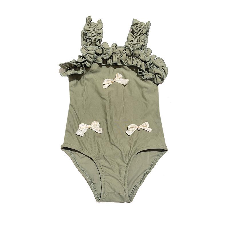 Baby Girls' Cute Halter One-Piece Swimsuit with Three Bows (2024)