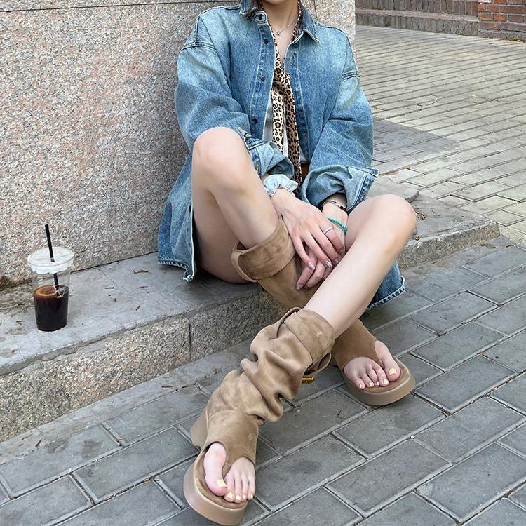 Fashion toe boots 2025 new thick-soled heightening western cowboy stacking boots pinch feet cool boots women's short boots tide