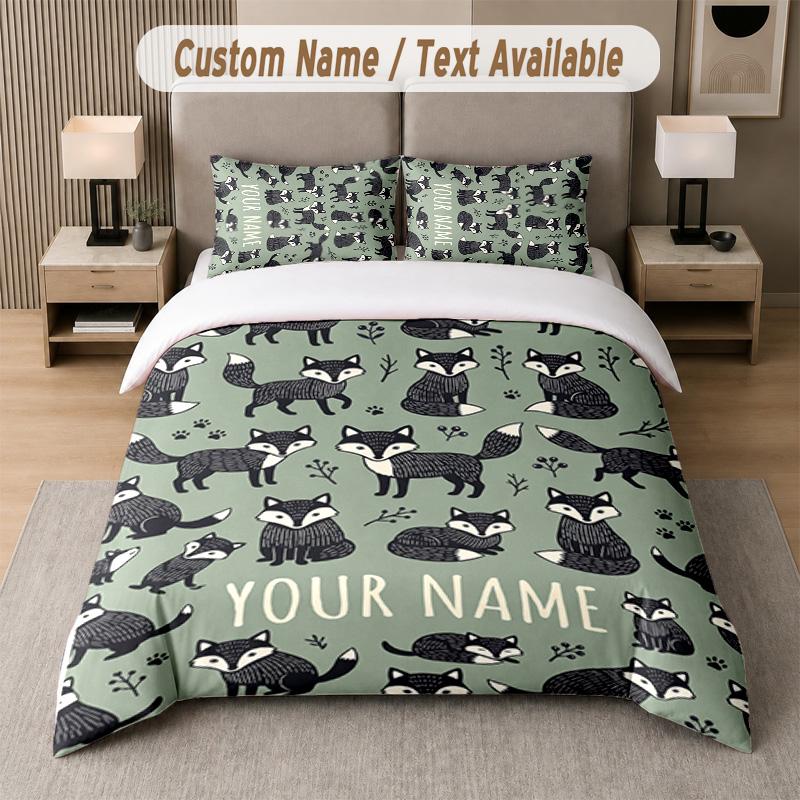 Wolf Fox Theme Custom Text Or Name 3Pcs Bedding Set 1 Flat Sheet & 2 Pillowcases Personalized Home Bedding