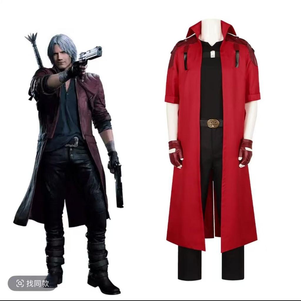 DMC 5 Dante Cosplay Wig Uniform Costumes Disguise for Adult Men Long Windbreaker Gloves Roleplay Outfits Halloween Carnival Suit