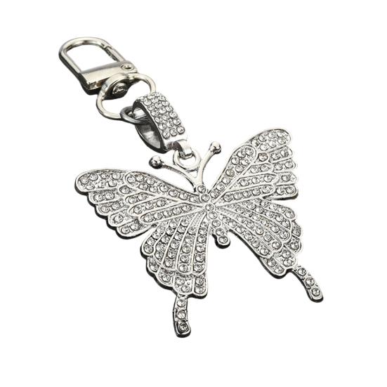 Keychain Pendant Sparkling Rhinestones Butterfly Shape Zinc Alloy Keychain Pendant with Lobster Clasp Backpack Accessory A белый