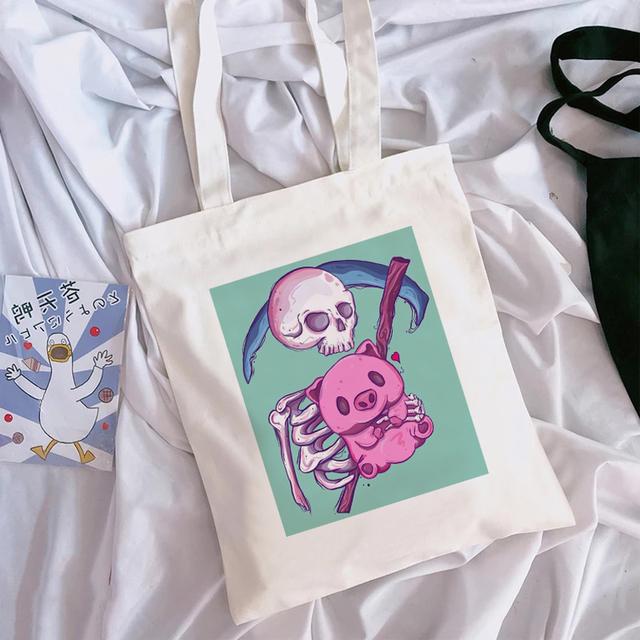 Beach Travel Funny Ladies Print Shopping Bag Large Capacity Women's Cotton Shoulder Bag Eco-friendly Tote Handbag Reusable Groce