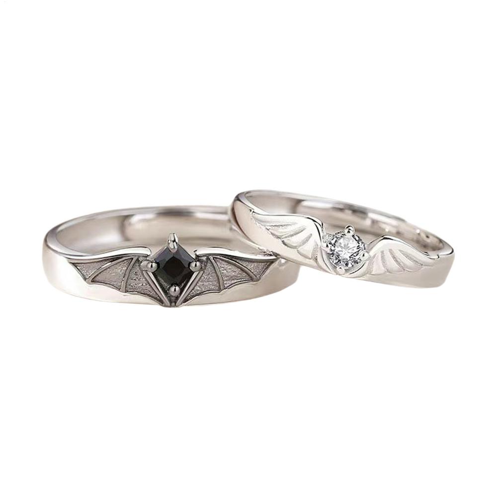 Black White Promise Rings Matching Engagement Wedding Bands Stainless Steel Adjustable Jewelry for Her Him, Valentine's Birthday