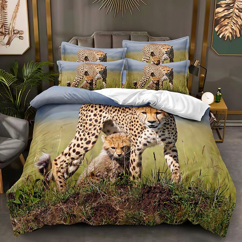 Mode 3D Dieren Beddengoed Set Gouden Luipaard Donzen Dekbedovertrek AU140 * 210 Volledige Maat Bedsprei Felle Beest Print met Rits Zachte Dekbedovertrek