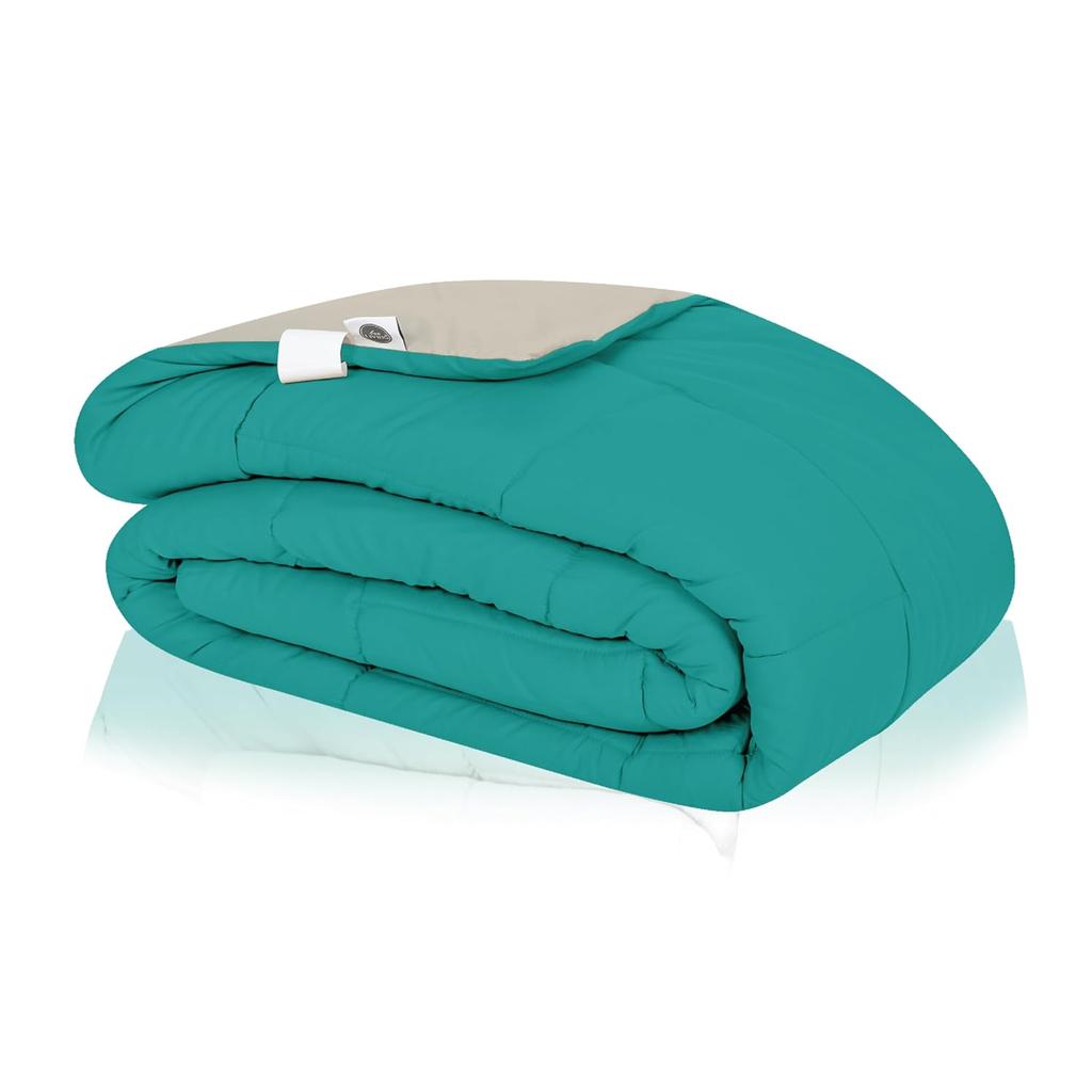 Plush Reversible Microfiber Comforter Single Bed |  (152.4 X 228.6 CM) Aqua Blue + Egg Nog