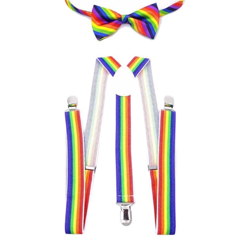 

Fashionable Rainbow Braces and Striped Bowtie Set Perfect for Birthday Wedding Formal and Casual Occasion