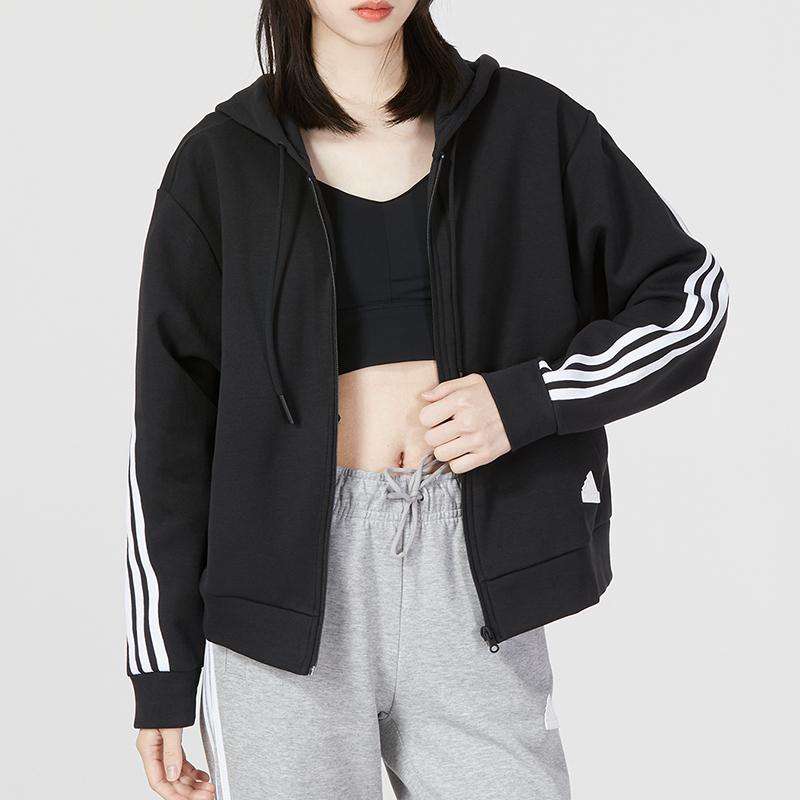 Adidas Dámská bunda Essentials 3-Stripes s kapucí a zipem po celé délce Černá HT4715