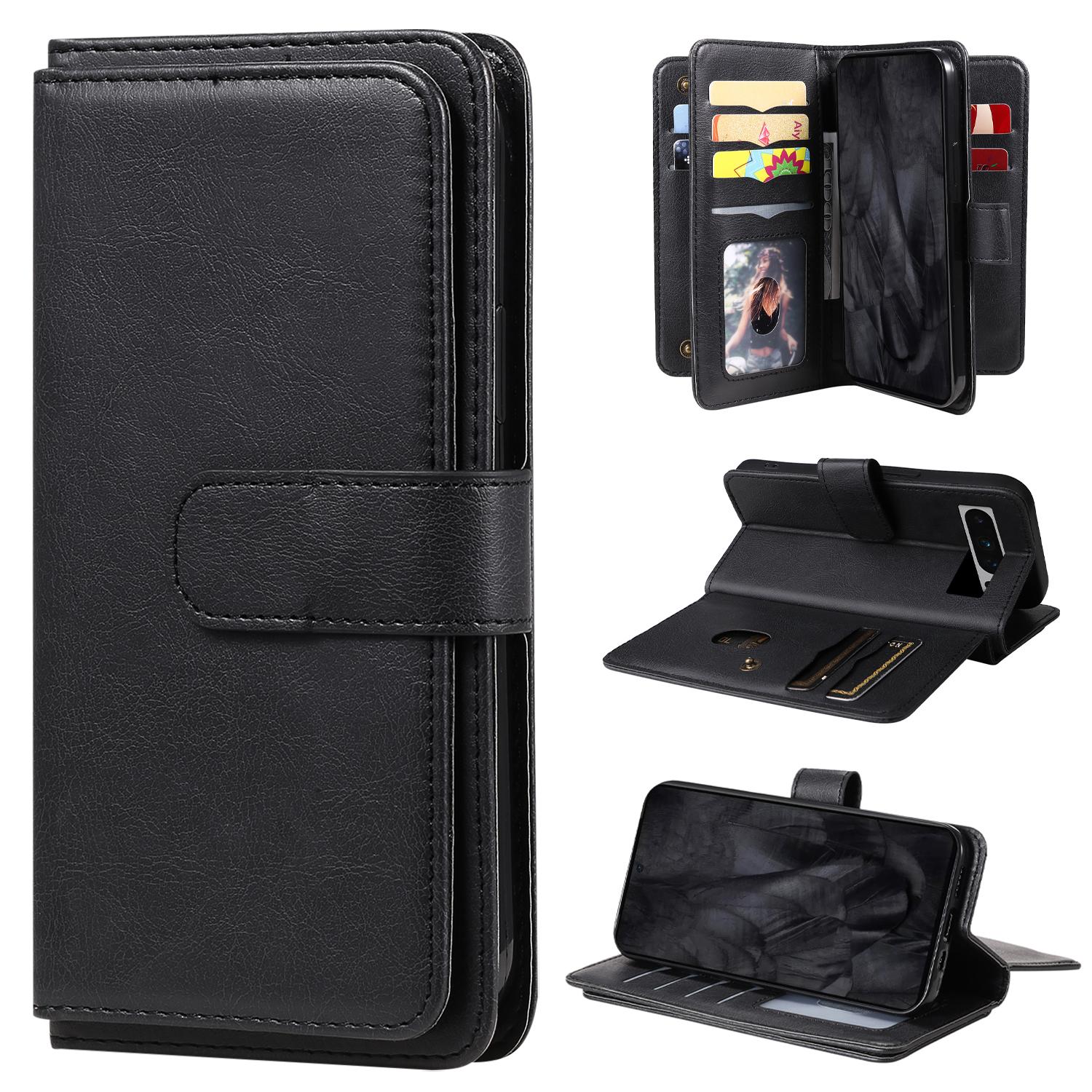 

For Google Pixel 8 Pro Leather Case with 10 Card Holder Phone Cover Stand Black