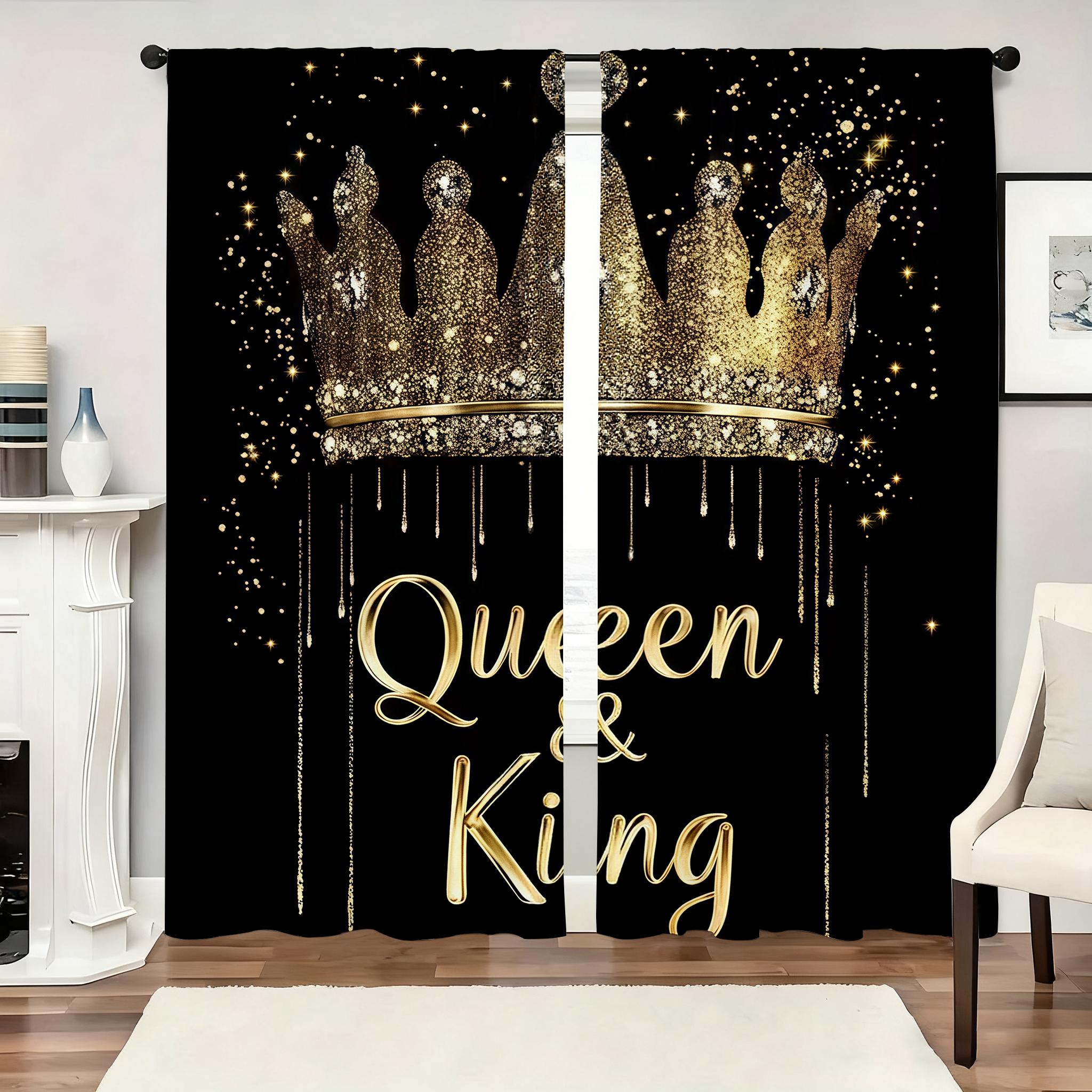 

2pcs Golden Crown Printed Curtains Room Darkening Polyester Curtain Home Decor Rod Pocket Window Drapes 100*130 Rod Pocket 1pcs