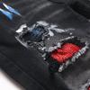 Jeans Neri da Uomo Slim Fit in Denim con Dettagli Strappati Impreziositi da Strass Cotone Elasticizzato