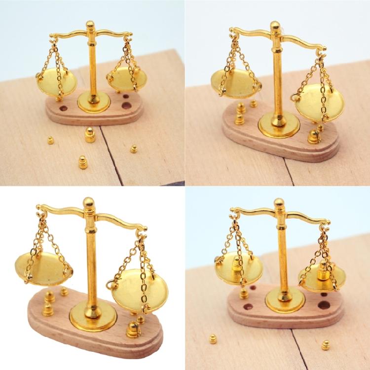 1/12 Scale Realistic Antique Balance Scale Wood & Alloy Build Miniature Dollhouses Furniture