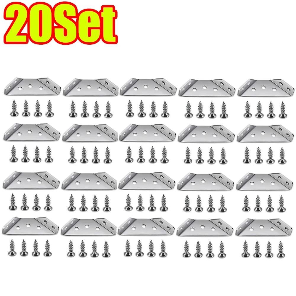 8/20/30Set Furniture Corner Connector Stainless Steel Angle Code for Cabinet Angle Shelf Support Fixed Brace Kits with Screw