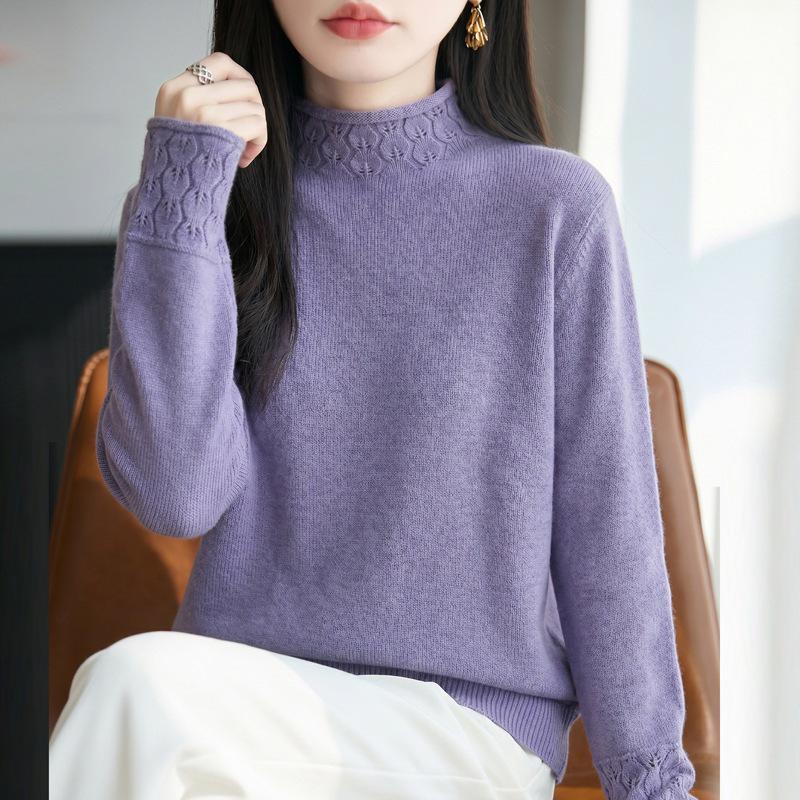 Women's Knitwear: Autumn/Winter Crochet Hollow-Out Rolled Edge Sweater - One-Piece Thick Base Layer
