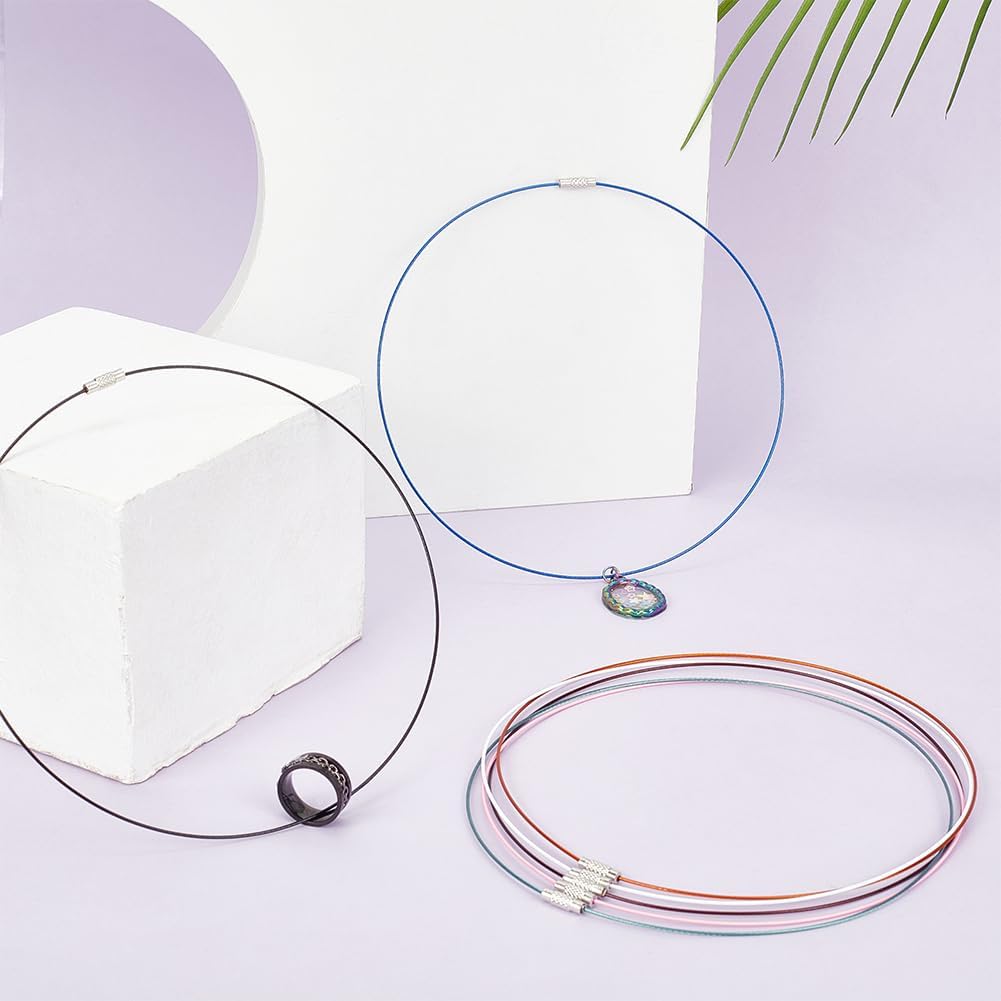 UNICRAFTALE 8 Colors 64pcs 17.5inch Stainless Steel Necklace Wire Cord Choker Chain with Brass Screw Clasp Wire Necklace Chains Wire Necklace Cord