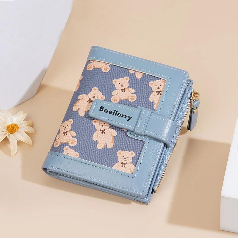 Women Short Purse Cute Fashion Printed Bear Zipper Hasp Coin Wallet Card Bag Ultra-Light Wear-Resistant Wallet Carteira