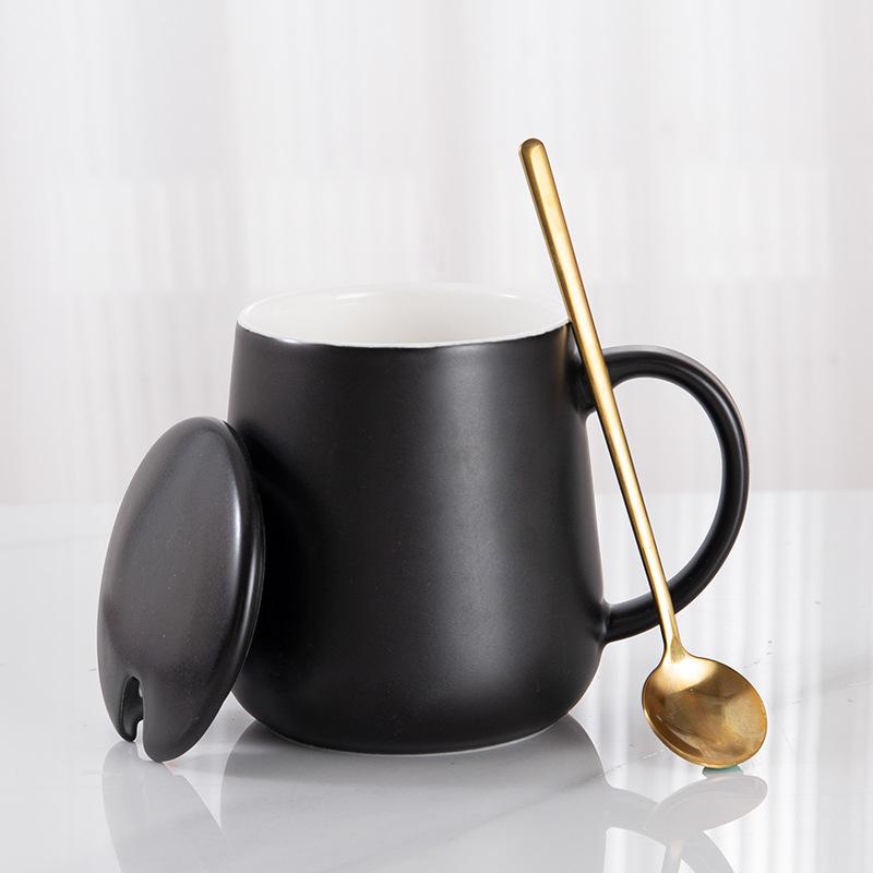 Simple Mug with Lid Spoon Ceramic Cup Hotel Room Water Cup Opening Gift Box Coffee Cup