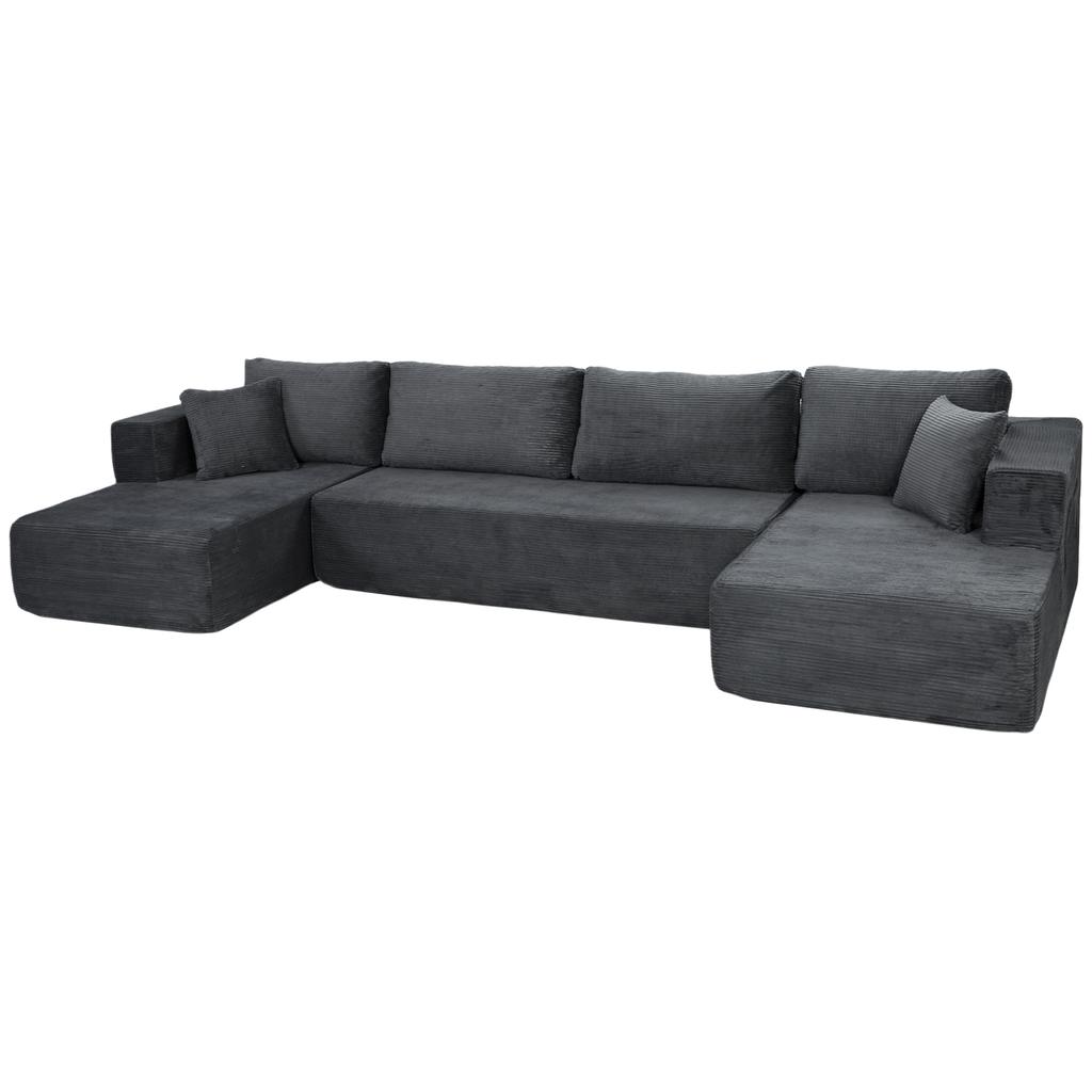 Modular U-Shaped Sofa for 4 People, 2 Chaise Longues, 2-Seater, 6 Cushions, 369 x 152 x 78 cm, Grey