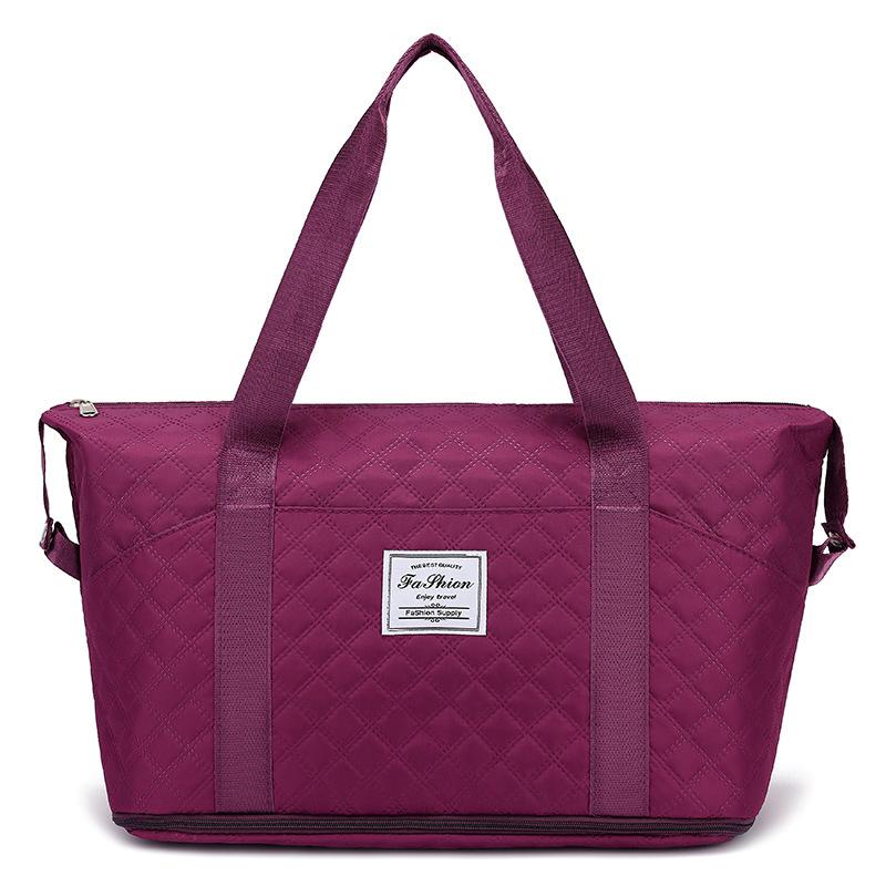 Dry-wet Separation Sports and Fitness Bag, Multi-pocket Diamond-shaped Embroidered Thread, Large-capacity Travel Bag with Handle and Shoe Compartment