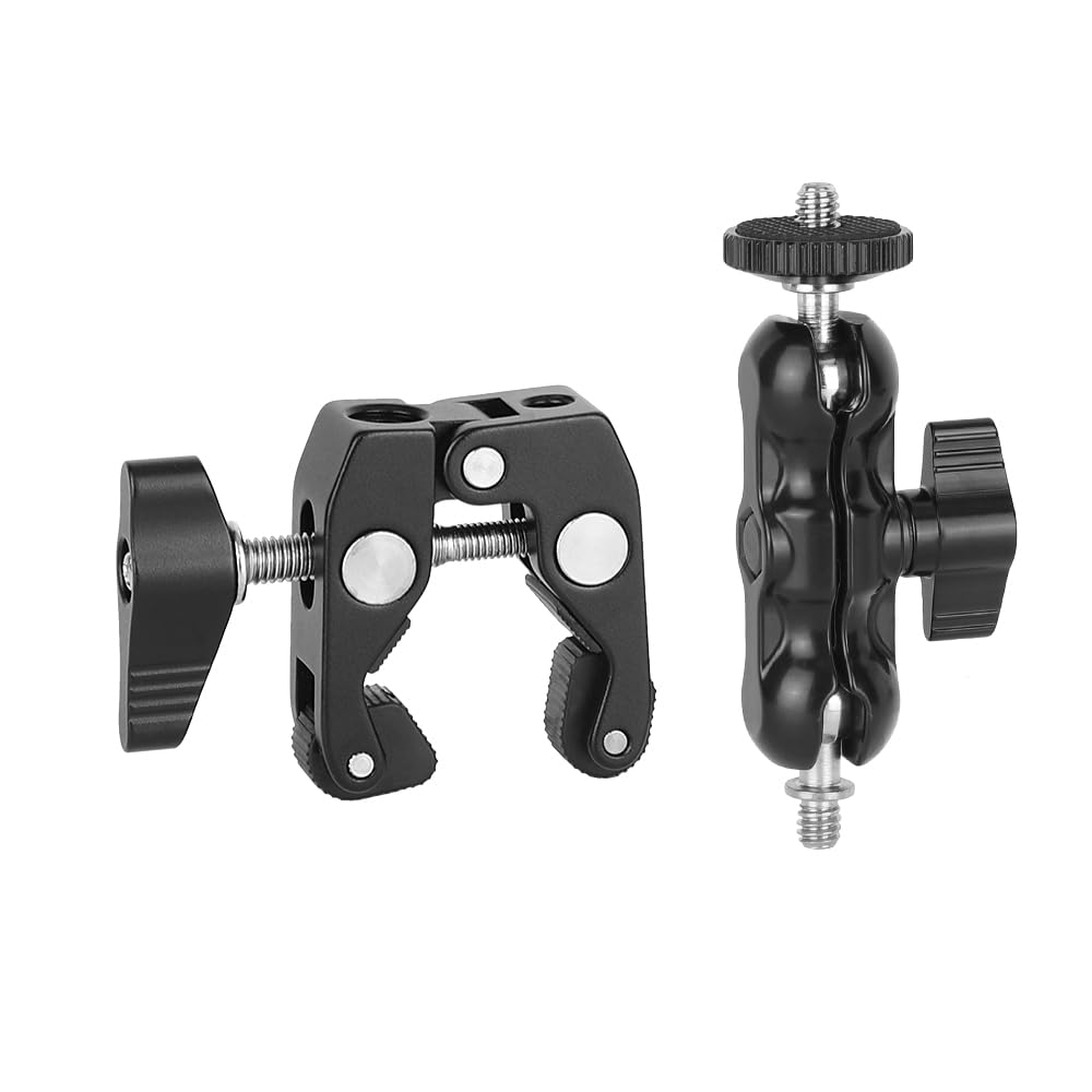 SZRIG Super Clamp Articulating 1/4"-20 Mini Ball Hand for Camera Monitor LED Light Accessories (Black)