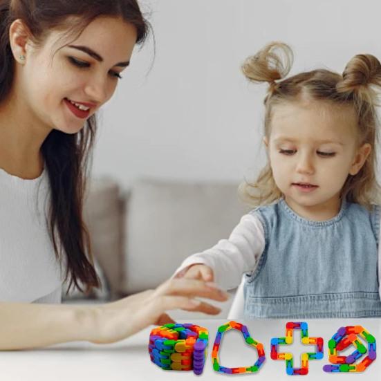 4Pcs Wacky Track Fidget Toy Stress Anxiety Relief Educational Rainbow Jointed Track Kids Teens Adults Sensory Toy Goodie Bag Stuffer Party Favors