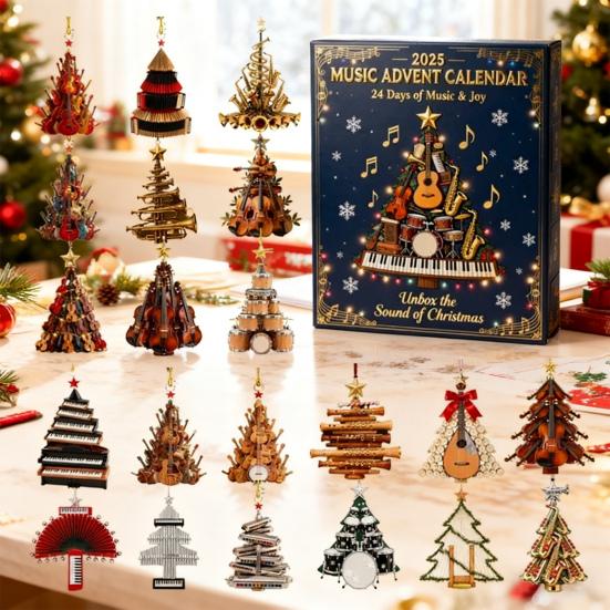 Musikalische Ornament Countdown Kalenderbox 24-Tage Weihnachts-Adventsdekoration Kinder Familie Feiertagsdeko