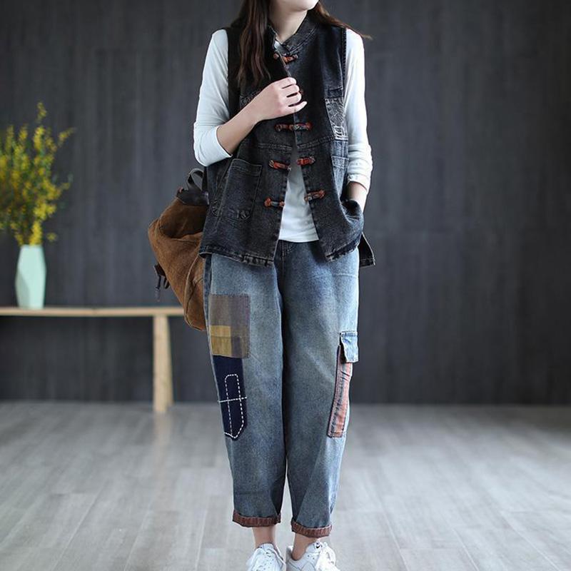 Cowboy Vest Women's Large Size Spring and Autumn Sleeveless Vintage Plate Buckle Outside Wear Undershirt Outside Ride Leisure Shoulders