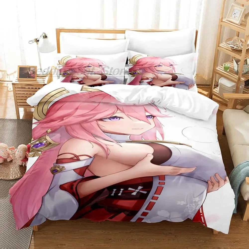 Genshin Impact Yae Miko Bedding Set Single Twin Full Queen King Size Bed Set Adult Kid Bedroom Duvet Cover Sets 3D Print Anime
