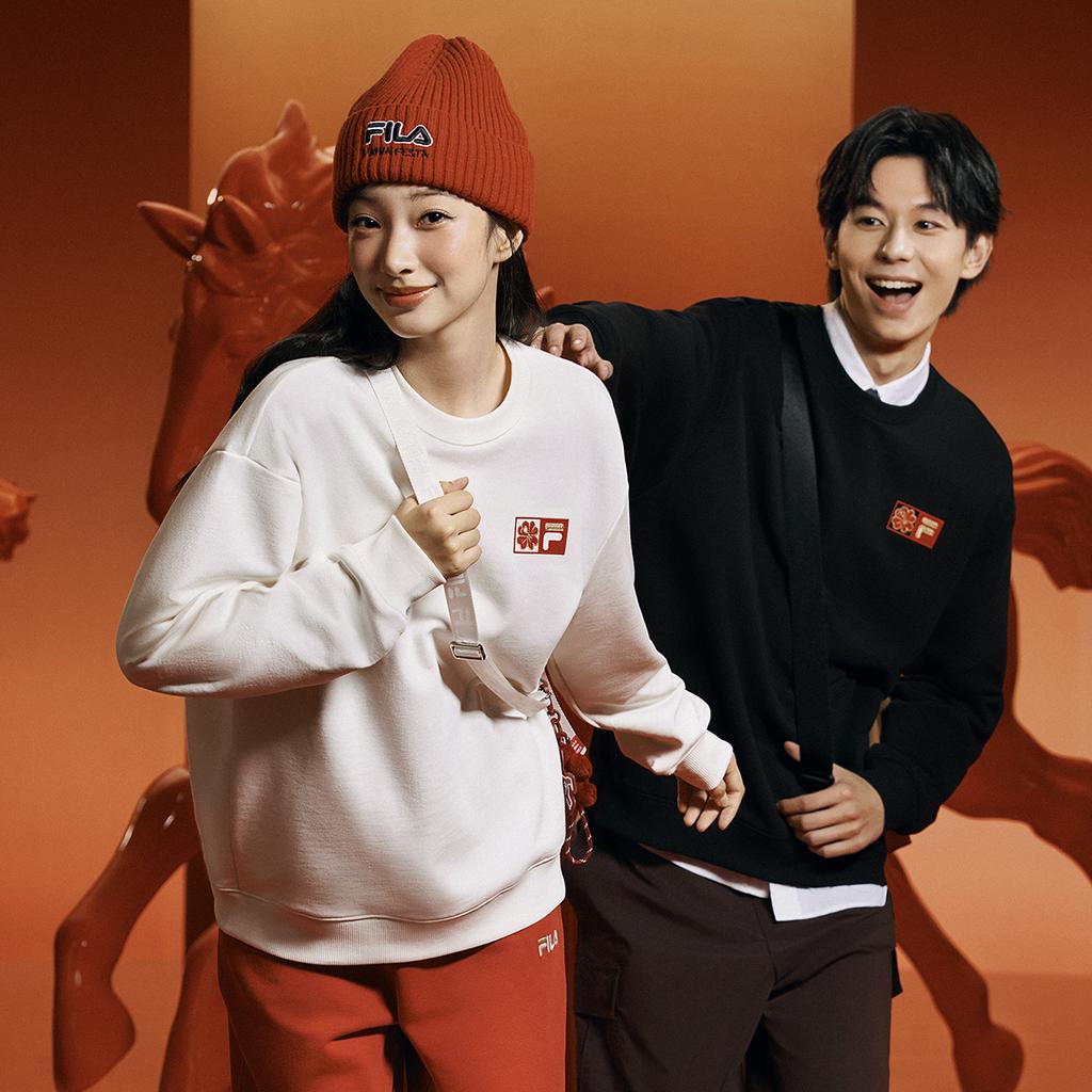 Fila Original Peony Pullover Simple Fashion Classic Retro Casual Sports Versatile Comfortable Loose Round Neck Sweatshirt F51U619203FBK