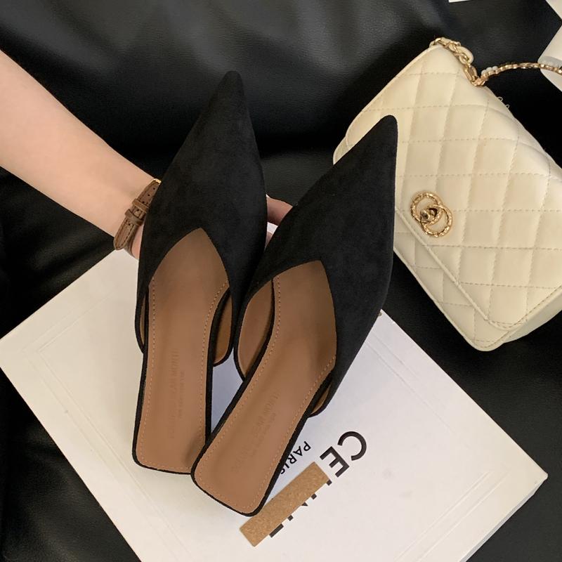 Fashion SUOJIALUN 2024 Autumn New Brand Women Sandal Shoes Fashion Pointed Toe Shallow Slip On Slingback Shoes Thin Low Heel Pumps