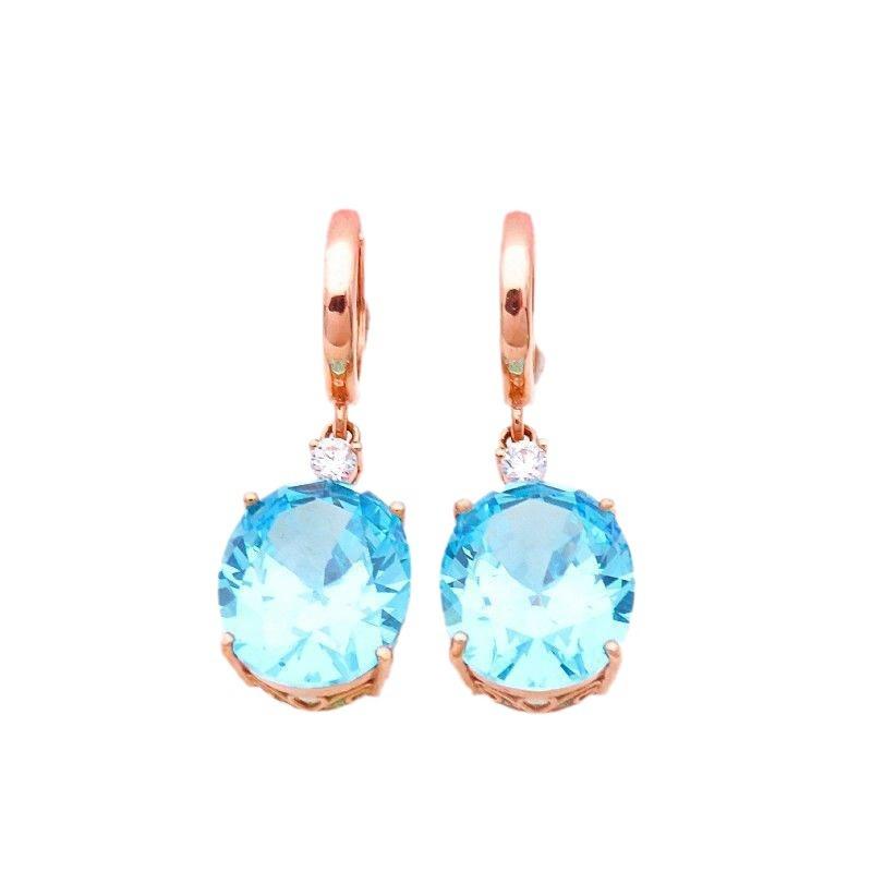 Exquisite Pure Russian 585 Purple Gold Earrings Women'S 14K Rose Gold Plated Marine Temperament Aquamarine Earrings
