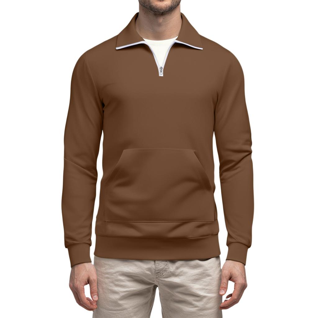 Men's Casual Long-Sleeved Collared Quarter-Zip Sweatshirt