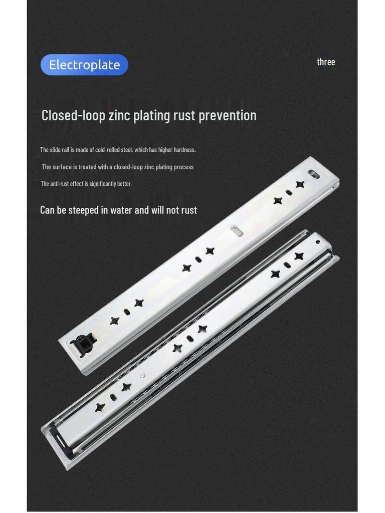 53" Heavy-Duty Industrial Drawer Slide with Lock, High Load, 100kg Capacity, Three-Section, Self-Locking Design