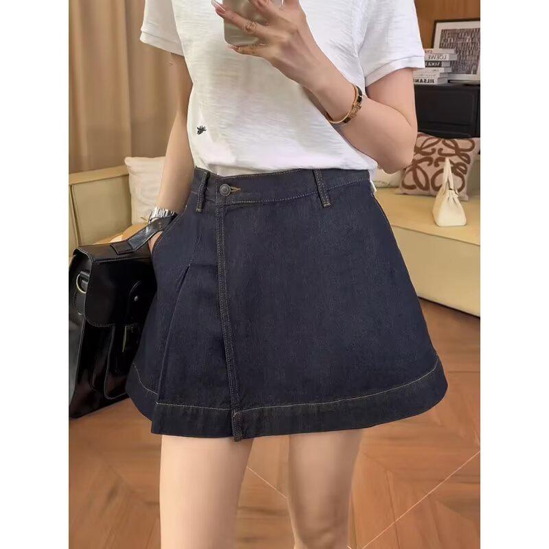 Forever Slim High-Waisted Dark Blue Denim Wide-Leg A-Line Shorts for Women L