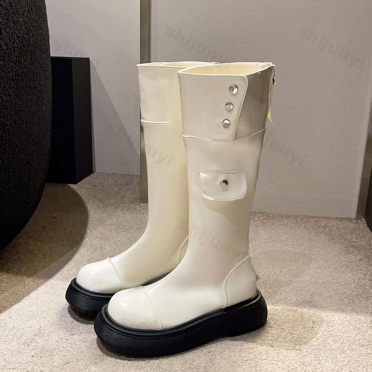 

Женские сапоги до колена на танкетке и платформе, новинка 2024 года, модные длинные сапоги с пряжкой на ремне, осенне-зимние женские рыцарские сапоги 35 бежевый