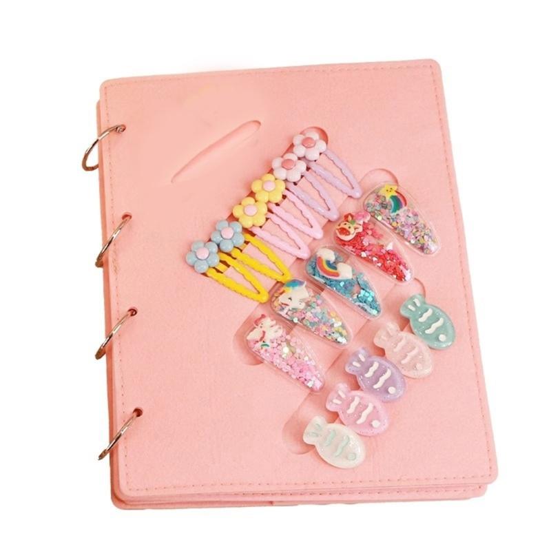 Portable Hair Jewelry Display Case Felt Texture for Kids Accessories Felt Organizers Book with Multiple Storage Pockets