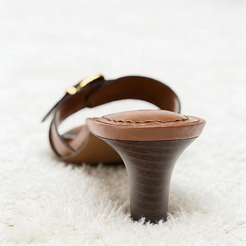 Kávové Koťátko Podpatek Dámské Pantofle Sexy Otevřená Špička Kovová Přezka Design Skluzavky Pohodlné Street Style Mules Pantofle