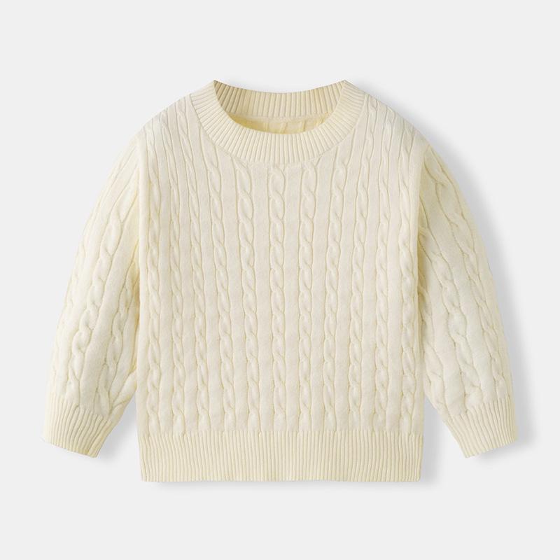 2026 Kids Cotton Cable Knit Sweater: Spring/Autumn Round Neck Pullover for Boys & Girls