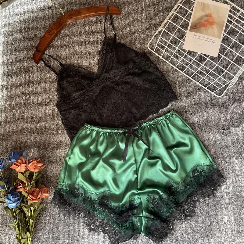 Women's Lace Pajama Set Export Sexy Elegant Pullover Lace Sleeveless Lace Suspenders Pajamas