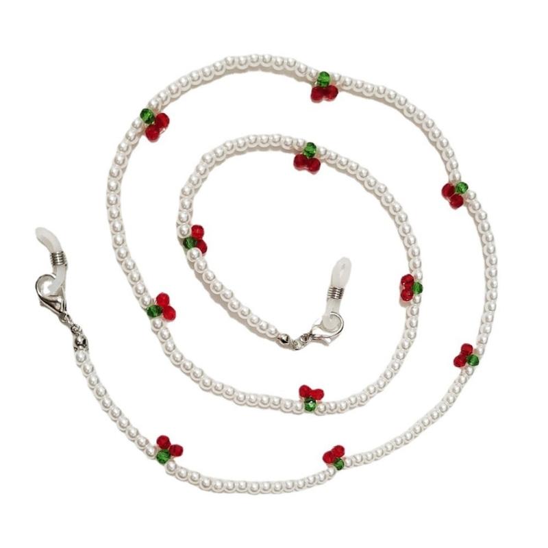 Retro Cherry Eyeglasses Chain Sophisticated Sunglasses Lanyard Accessory With Pearls And Cherry Embellishments
