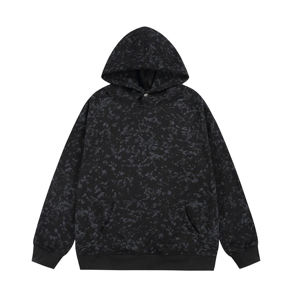 

2025 Autumn Unisex Cotton Tie-Dye Cardigan Hoodie with Two-Way Zipper, Long Sleeve, 320g 5XL чорний