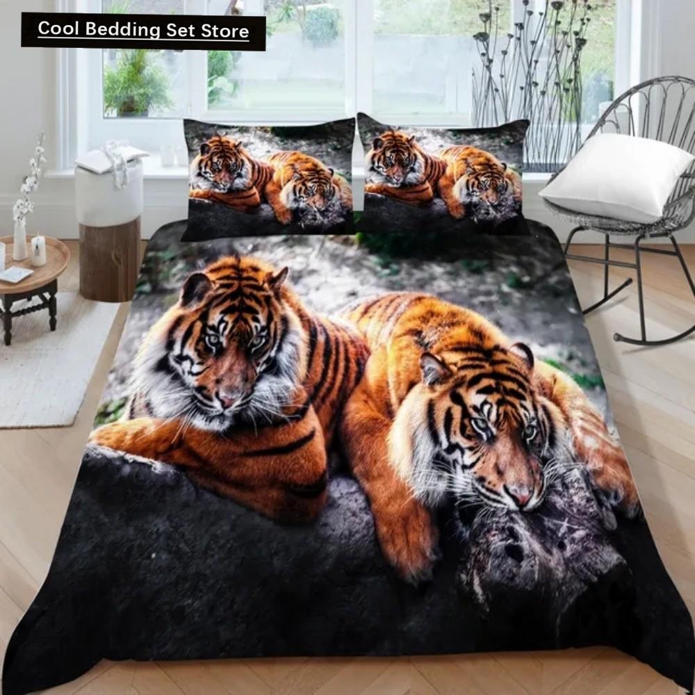 3D Tier Tiger Bettwäsche Set 2/3-teilig Weiche Mikrofaser Queen King Einzelgröße Bettbezug Set mit Kissenbezügen Teenager Jungen Bettwäsche